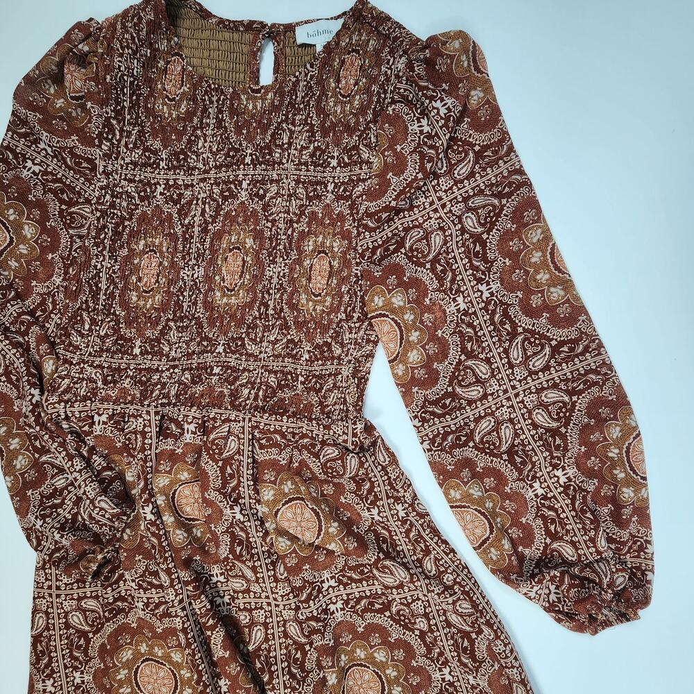 BOHME Boho Y2K Festival Paisley Peasant‎ Smocked Mini Dress M - Picture 5 of 11